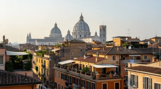 Veduta panoramica di Roma con palazzi residenziali e cupole, mercato immobiliare romano